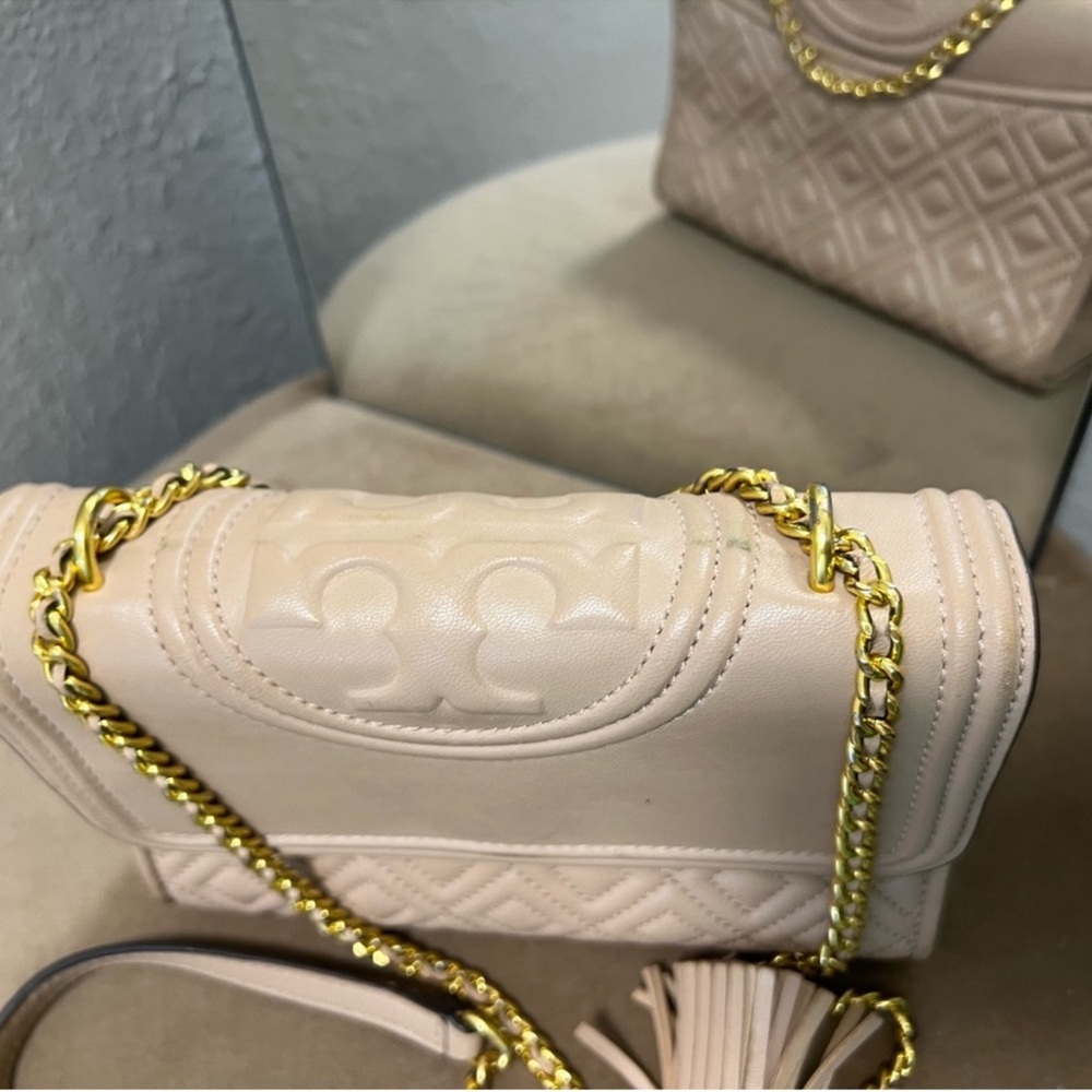 Tory Burch Fleming Convertible Shoulder Bag Shell Pink Quilted Leather - Picture 10 of 10